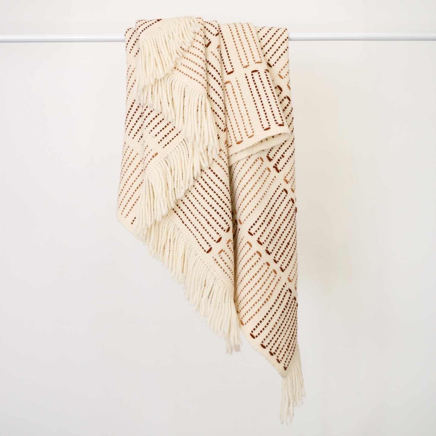 Lightweight Merino Throw Blanket – Handwoven with Rosé and Terracotta Embroidery