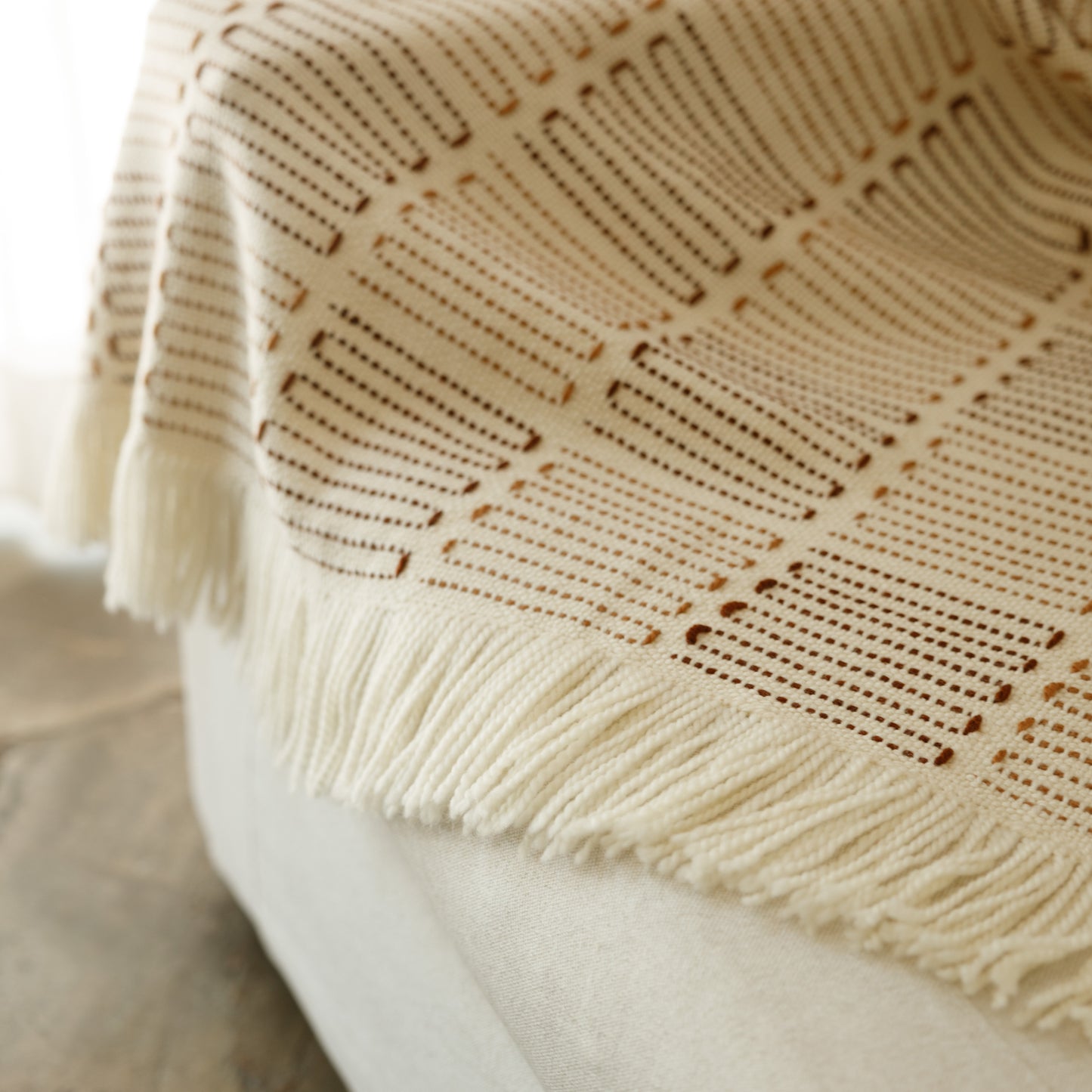 Lightweight Merino Throw Blanket – Handwoven with Rosé and Terracotta Embroidery