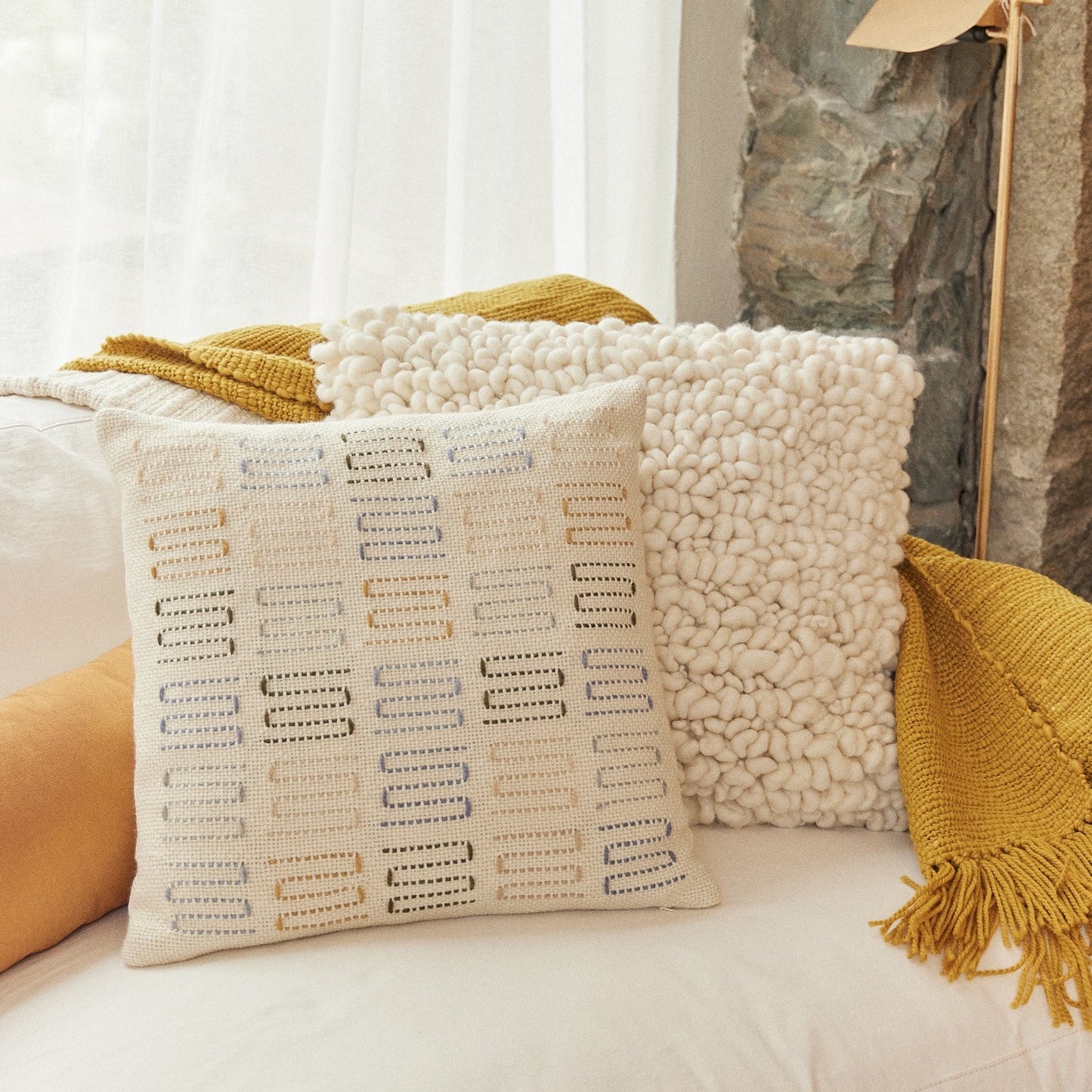 LILA Handwoven Merino Wool Embroidered Cushion Cover