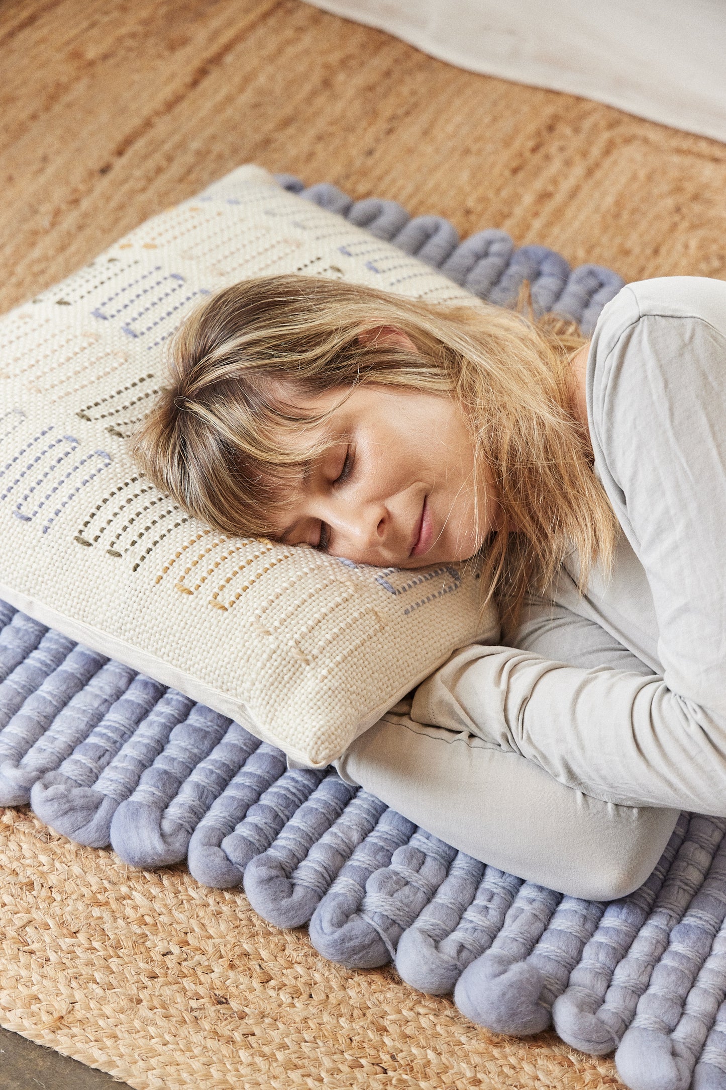 LILA Handwoven Merino Wool Embroidered Cushion Cover