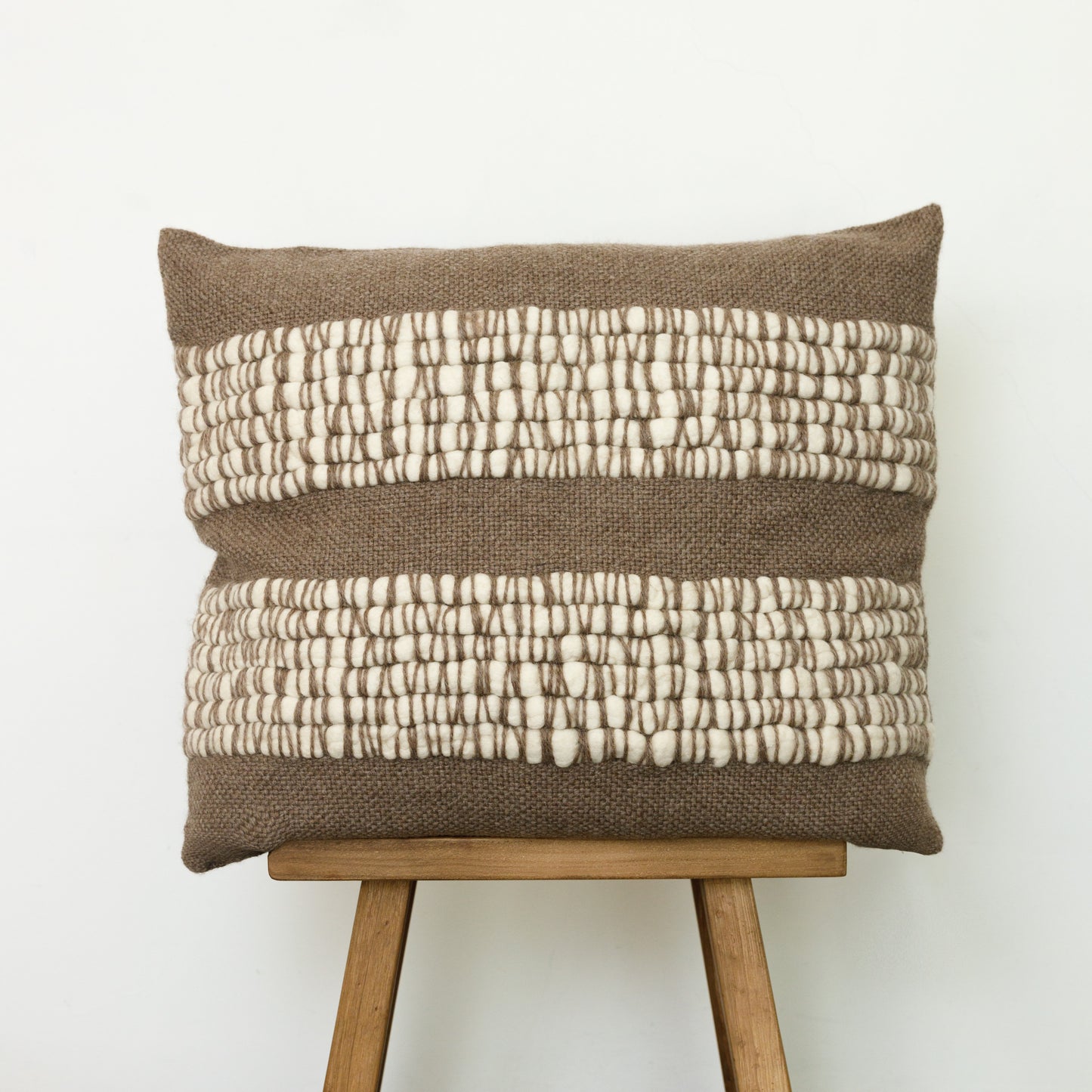 Earthy Brown Merino Wool Pillow Cover with Cream Wool Texture