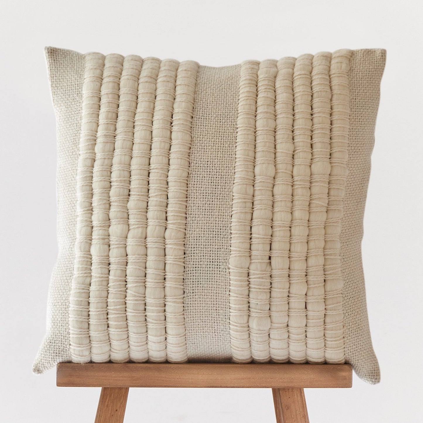 Chunky Textured Merino Wool Pillow - Handwoven Front, Cotton Back