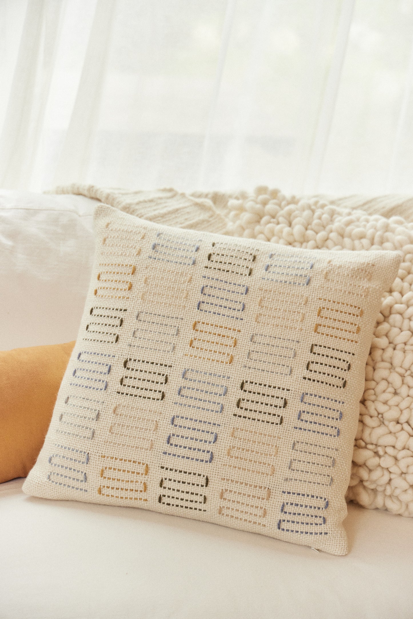 LILA Handwoven Merino Wool Embroidered Cushion Cover