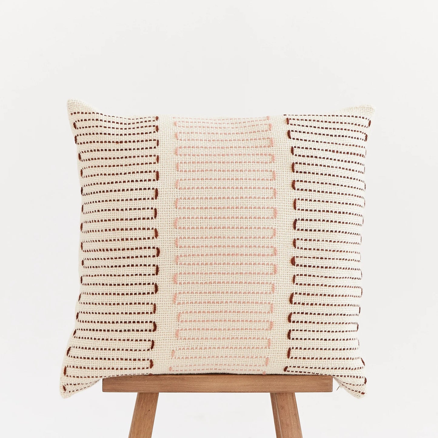 Handwoven Merino Wool Cushion Cover – Iris Design with Hand-Embroidered Details