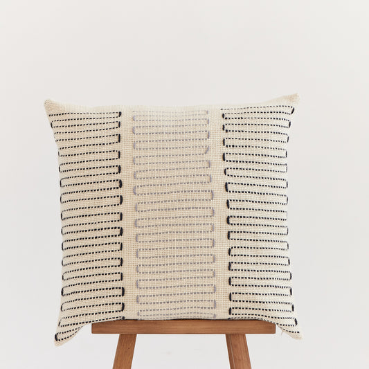 Handwoven Merino Wool Cushion Cover – Iris Design with Hand-Embroidered Details