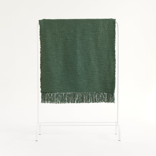 Olive Green Chunky Woven Blanket - Cozy Up in Sustainable Style - Handmade with Irregular Merino Wool Texture