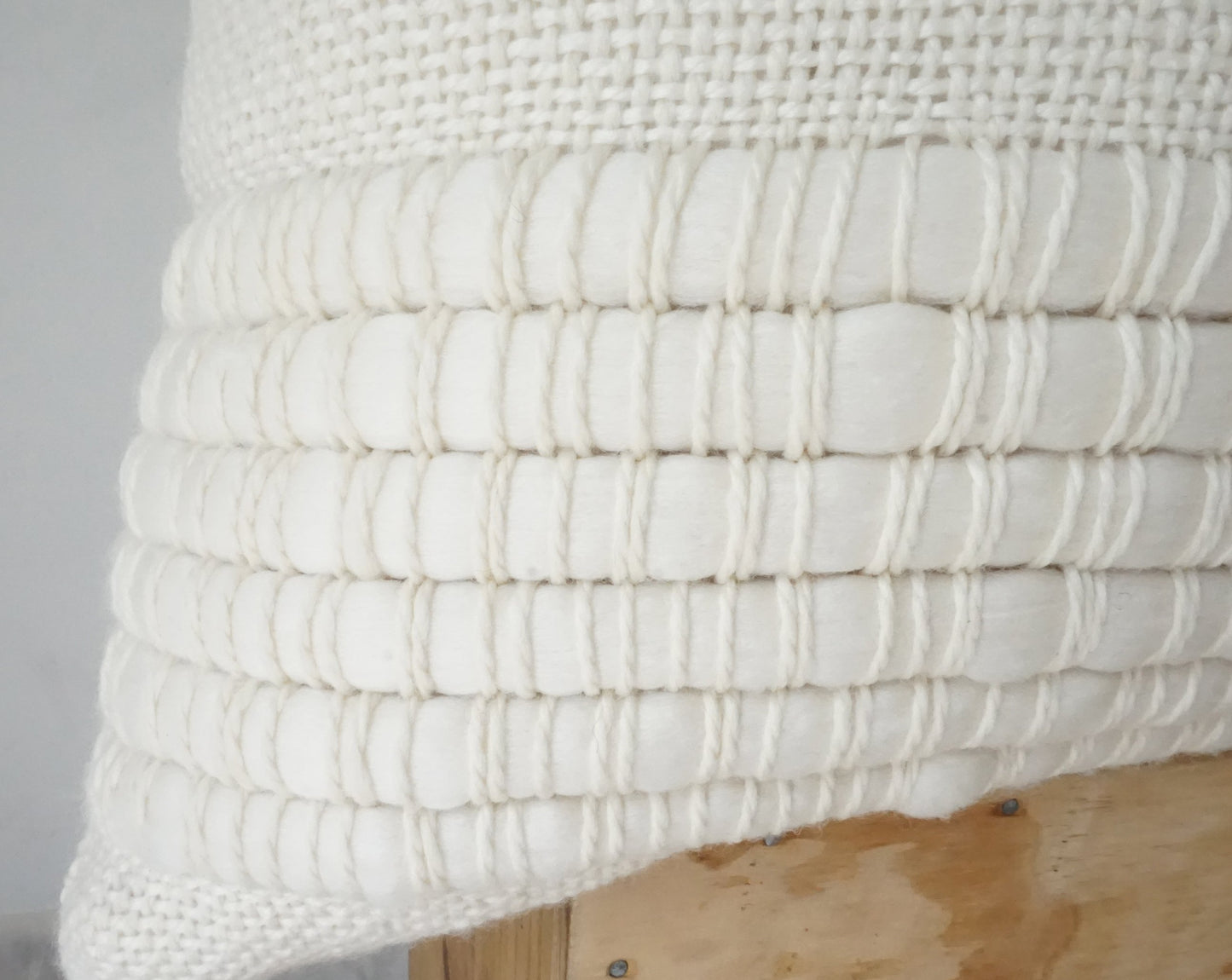 Cream Textured Pillow in Merino Wool Handwoven Mista 19x23