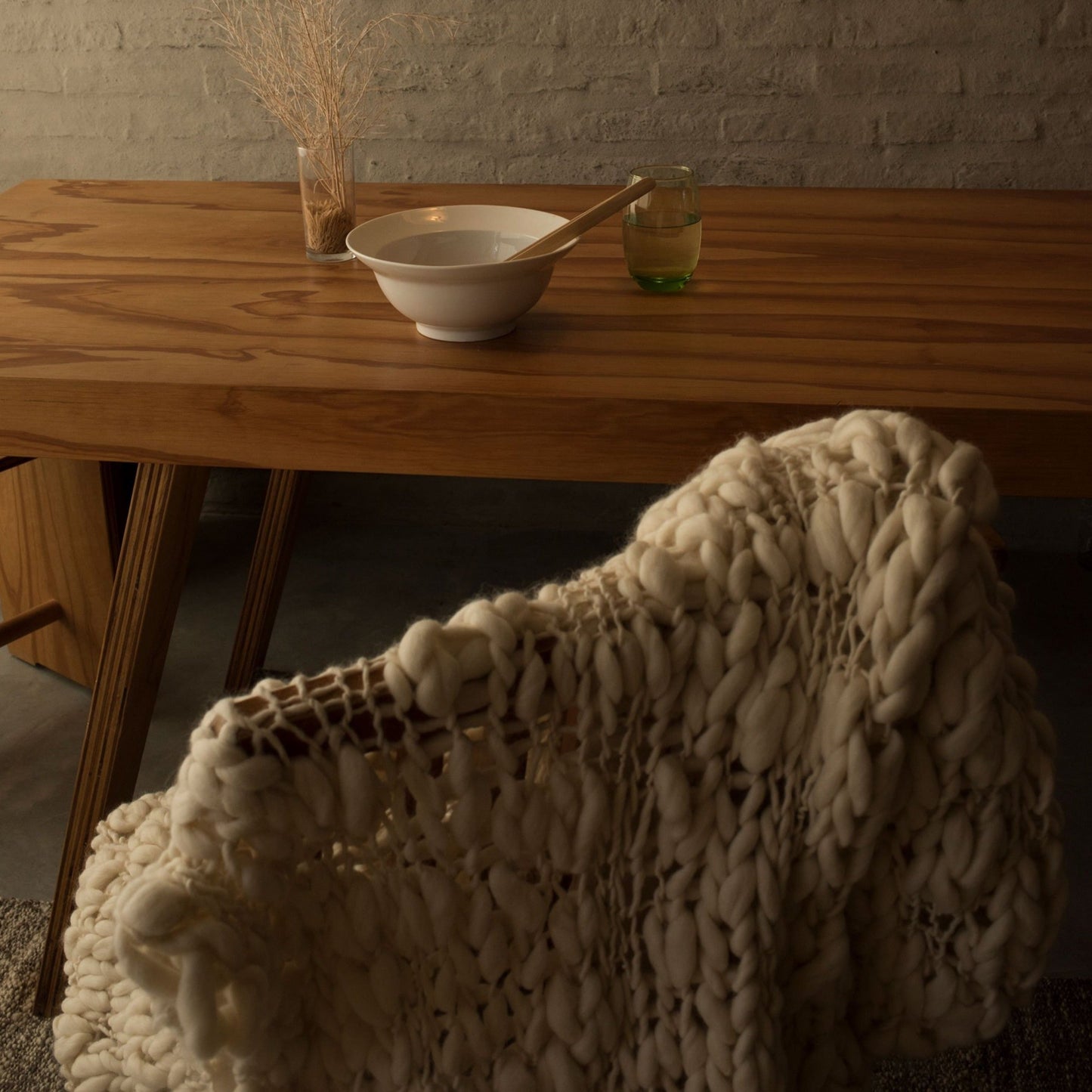 Handknit Throw in Ivory Chunky Merino Wool Trama 63x75