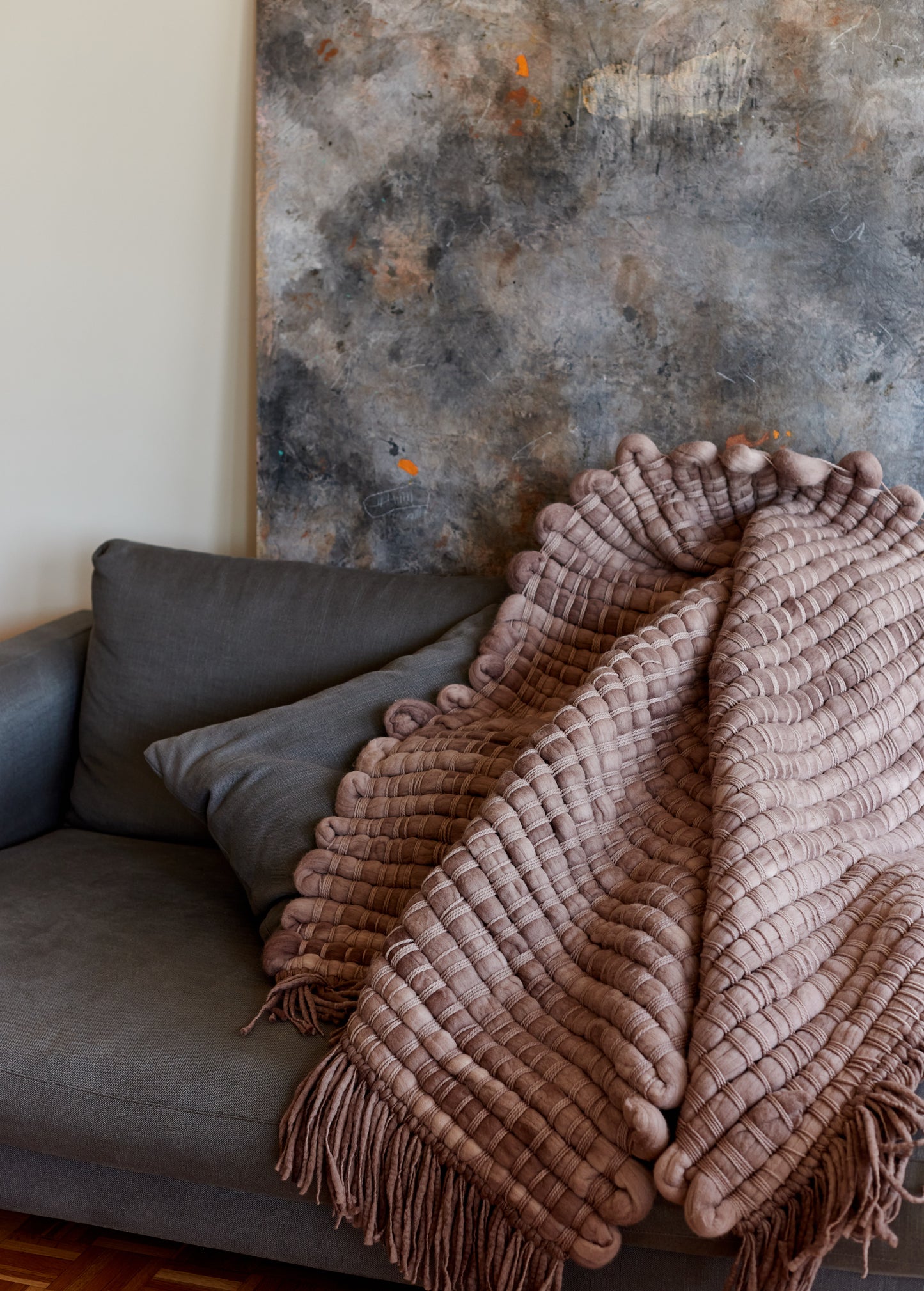 Chunky Bed Cover in Taupe Merino Wool Osmio 39x76