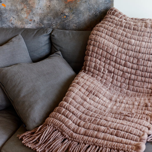 Chunky Bed Cover in Taupe Merino Wool Osmio 39x76