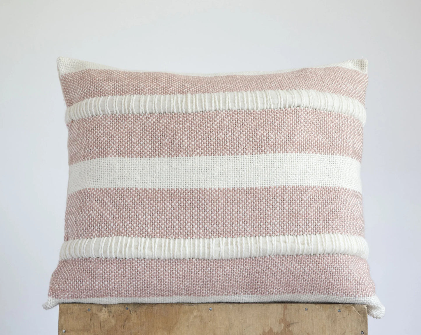 Striped Cushion Cover with Raw Merino Wool in Black Mar