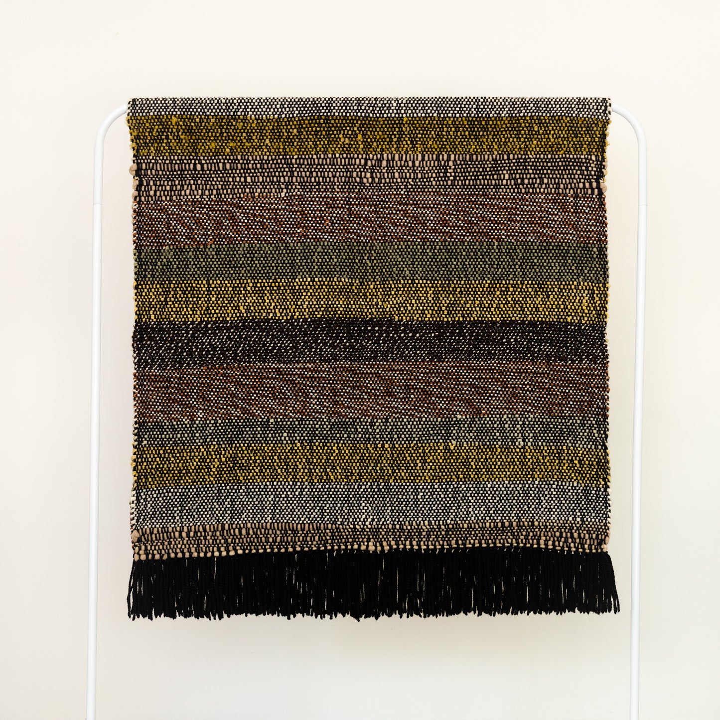 Black Handwoven Merino Wool Blanket with Earthy Stripes – 37x75 inches