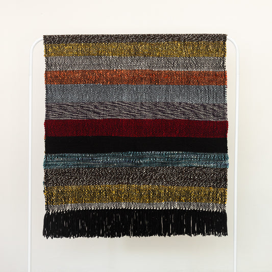 Handwoven Merino Wool Blanket – Black Base with Vibrant Stripes and Fringes