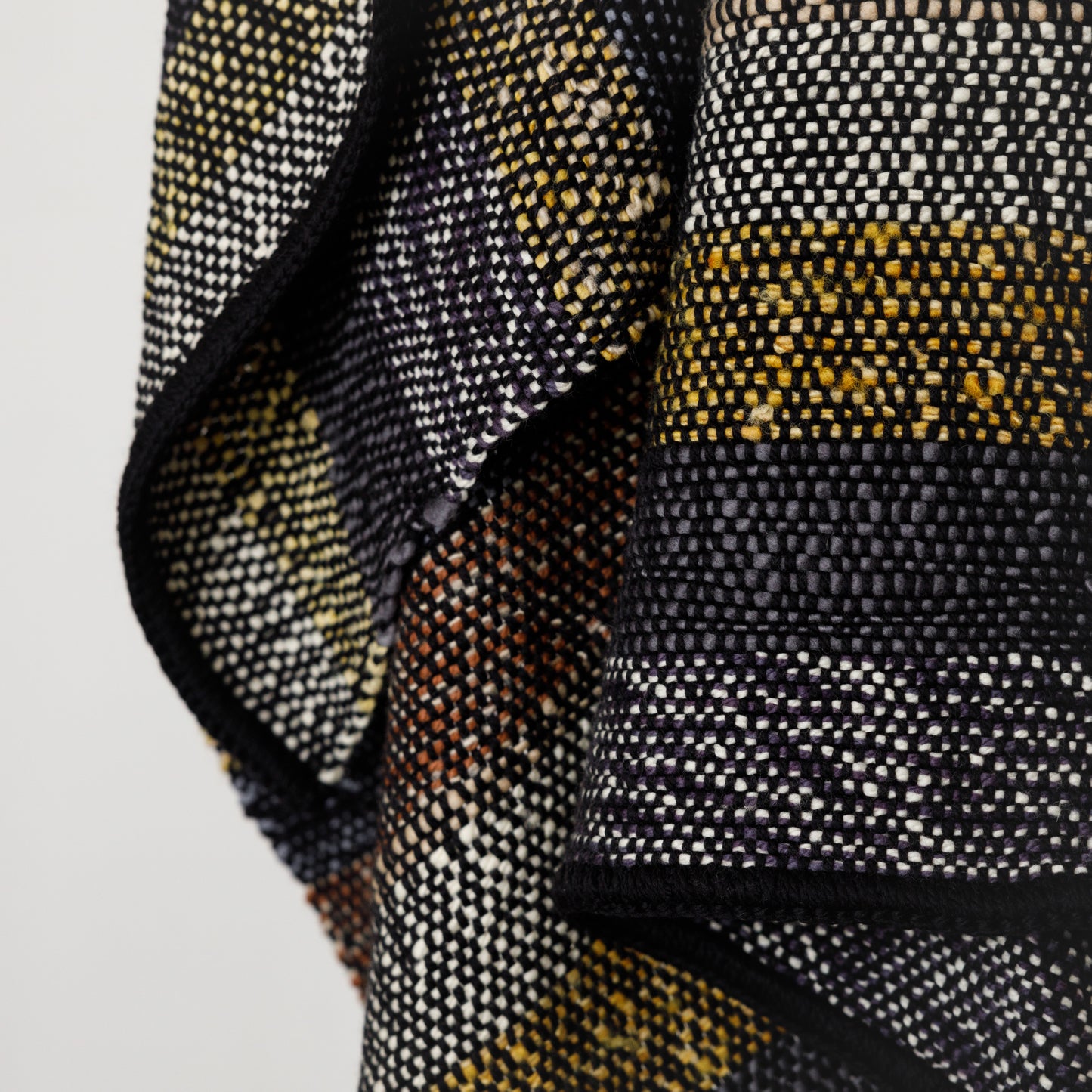 Handwoven Merino Wool Throw - Black, Yellow, Grey and Earth Tones