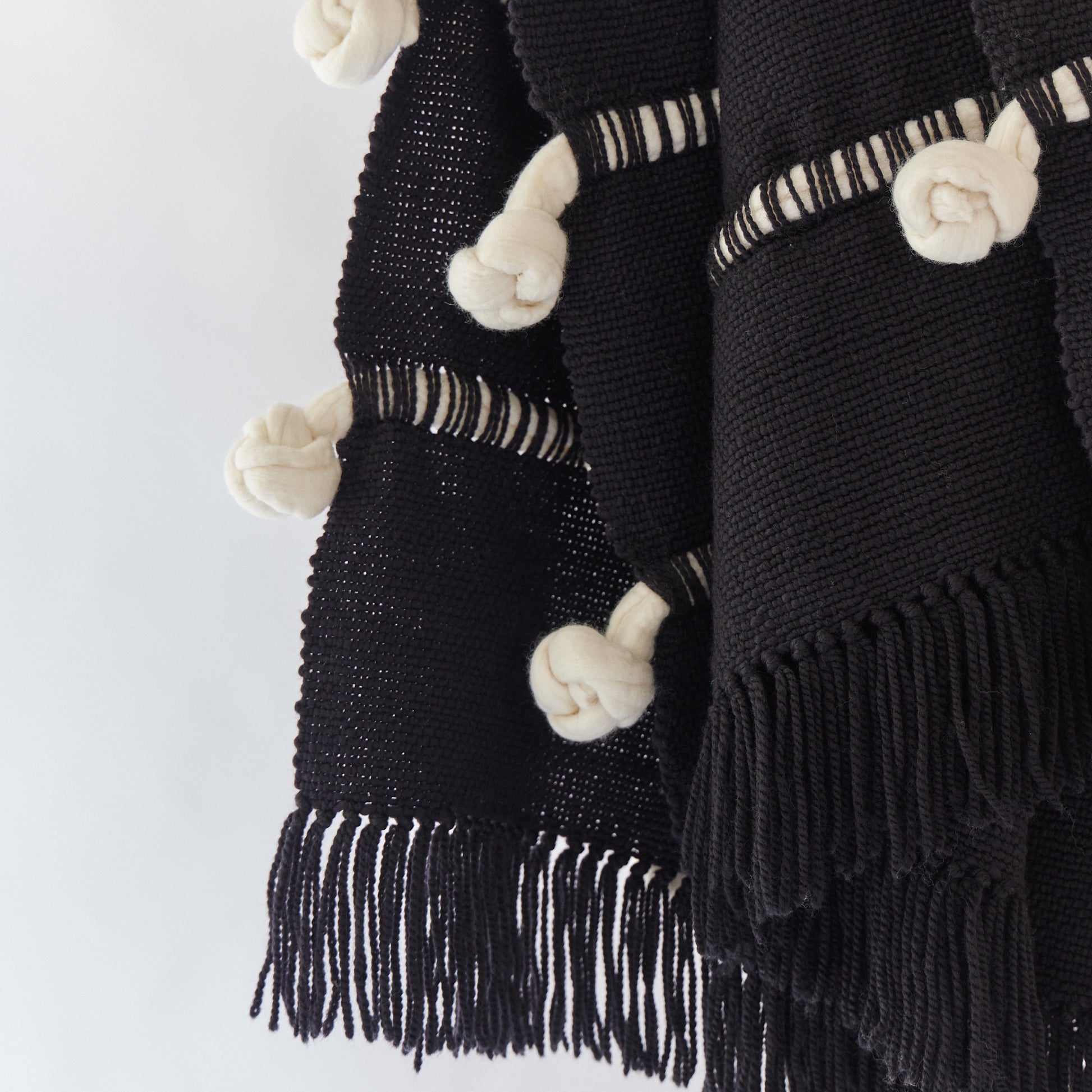 Detail of knotted Merino wool weave, hand-dyed with Oeko-Tex 100 certified dyes.