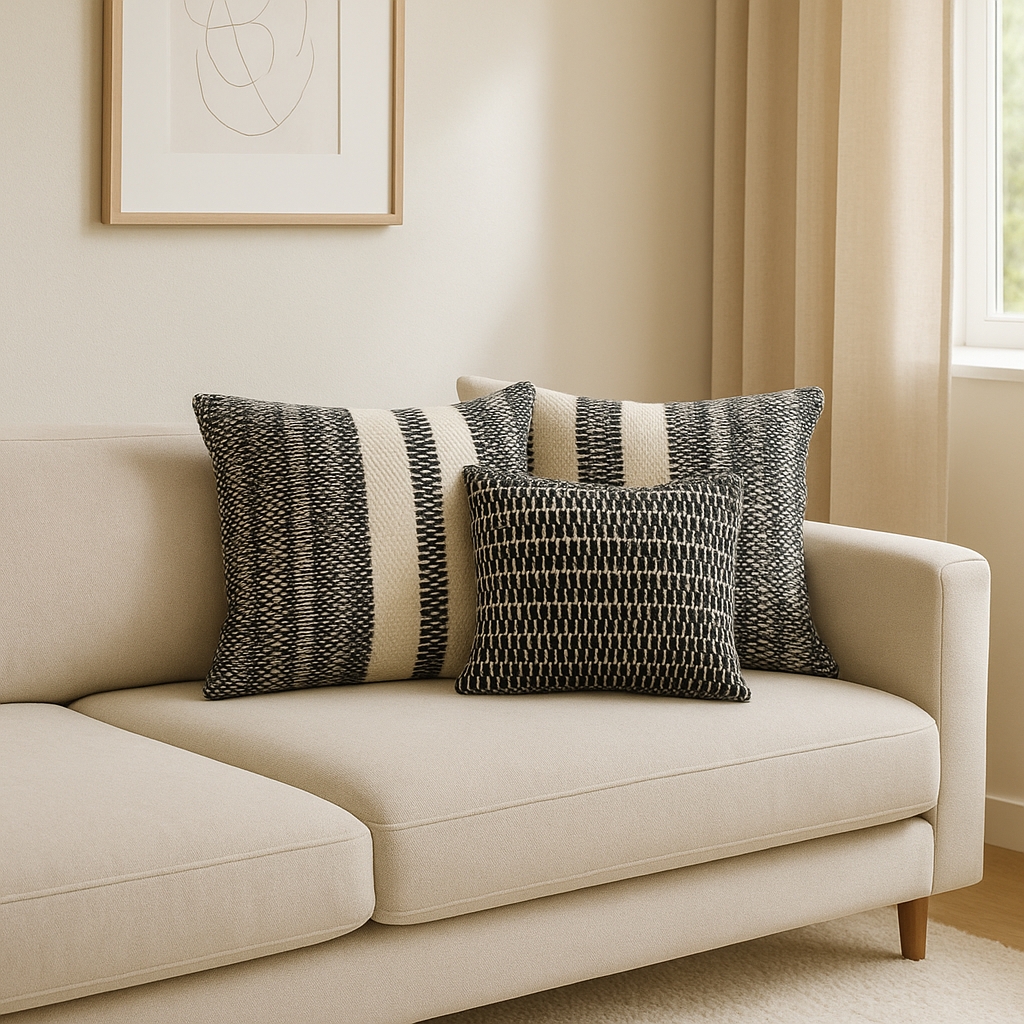Monochrome Cushion Set — Handwoven Wool Pillow Covers (Set of 3)