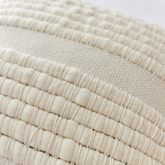 Chunky Textured Merino Wool Pillow - Handwoven Front, Cotton Back