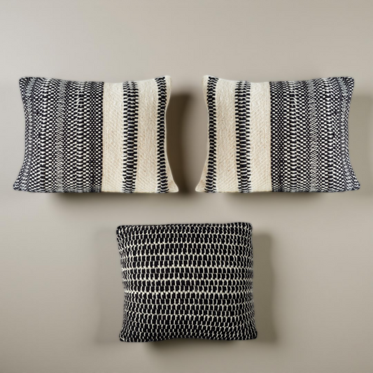 Monochrome Cushion Set — Handwoven Wool Pillow Covers (Set of 3)