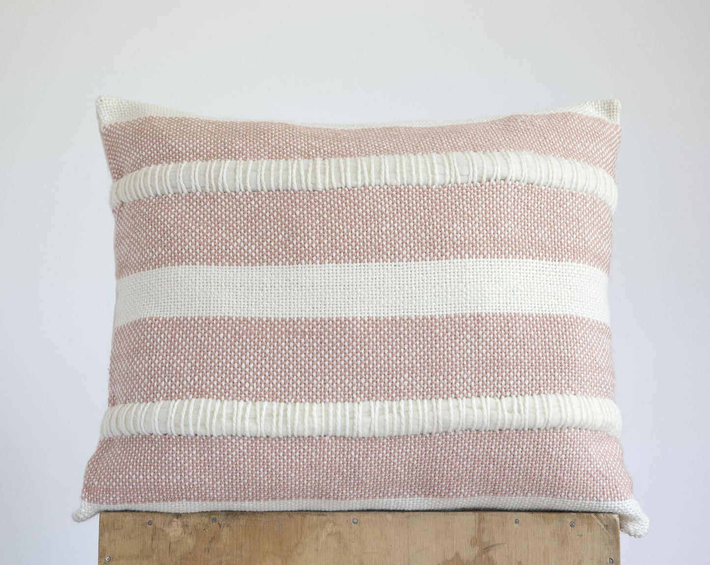 Cushion Cover Striped with Raw Wool in Dusty Rose Mar 19x22