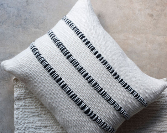 Cream merino wool pillow case with roving stripes handwoven in merino wool 