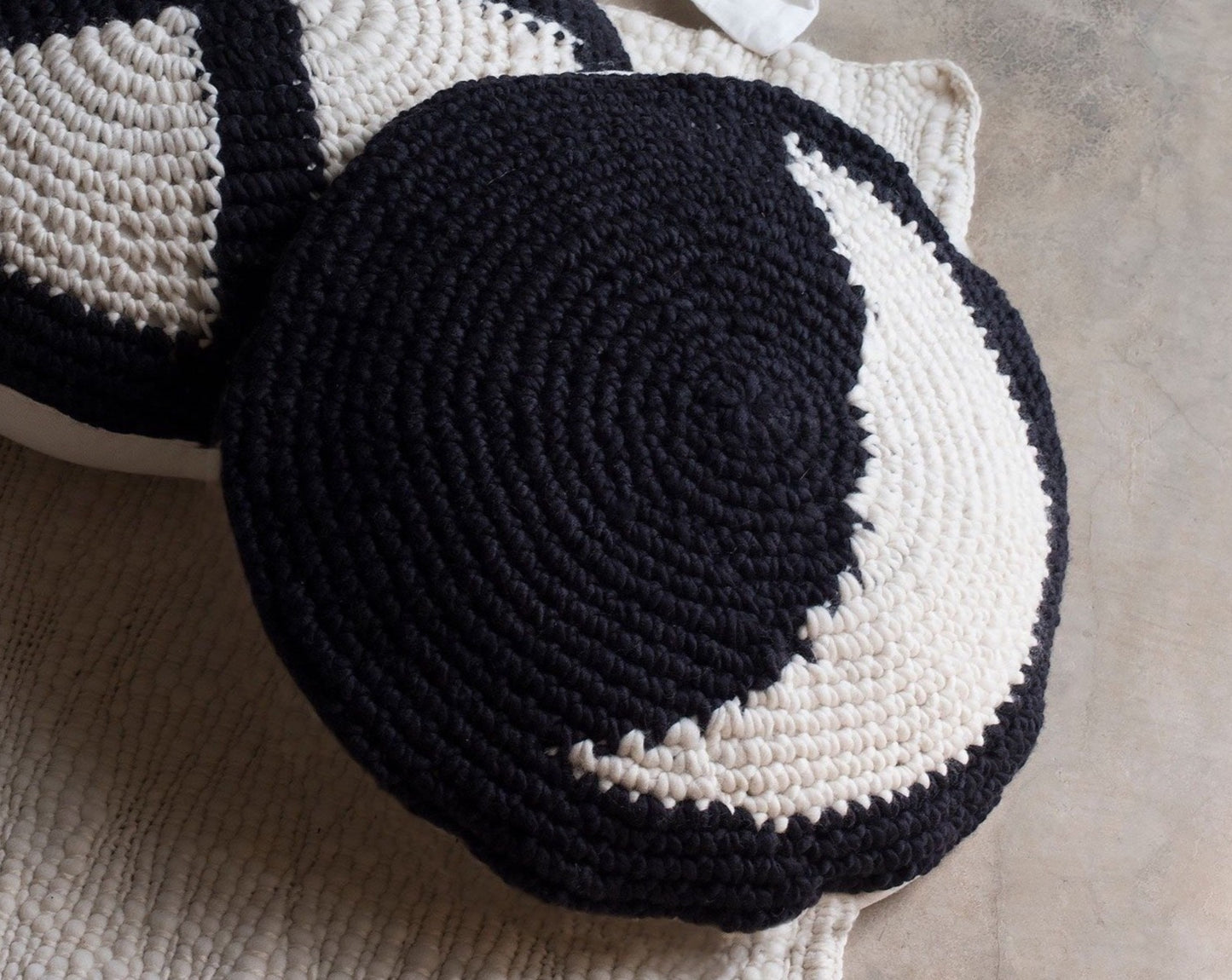 Wool Crochet Cushion in Black Cosmo Luna