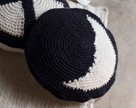 Wool Crochet Cushion in Black Cosmo Luna