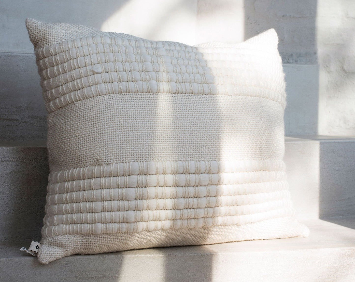 Cream Textured Pillow in Merino Wool Handwoven Mista 19x23