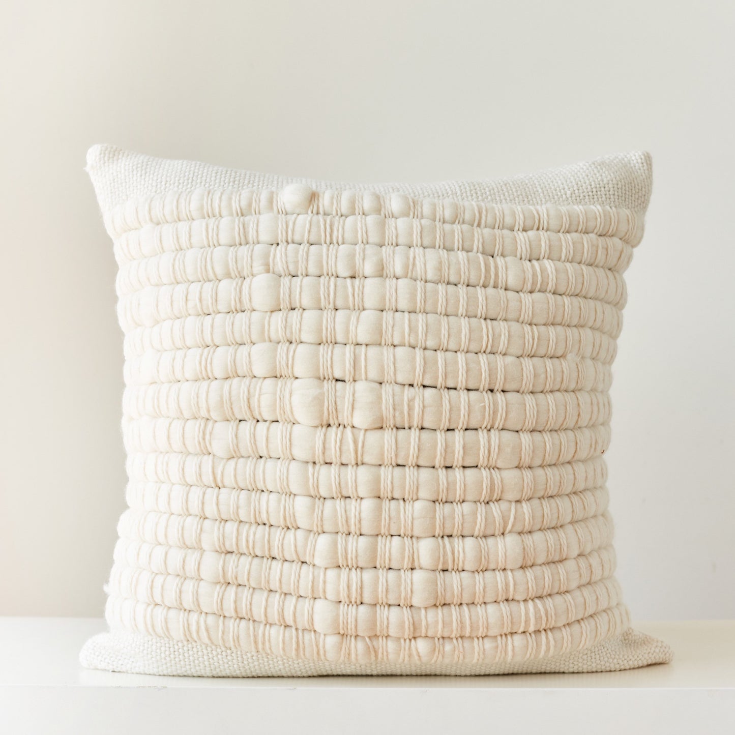 Basket Weave Cushion Cover Ivory Merino Wool Nube 18x18