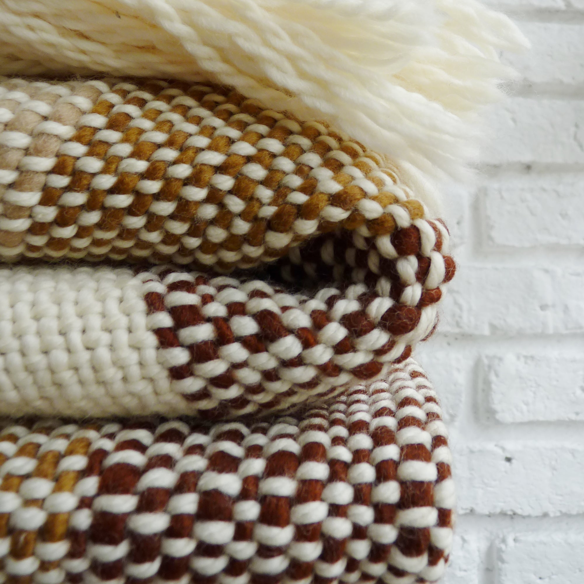 Handmade Merino Wool Woven Blanket Earthy Tones Soft Pastels