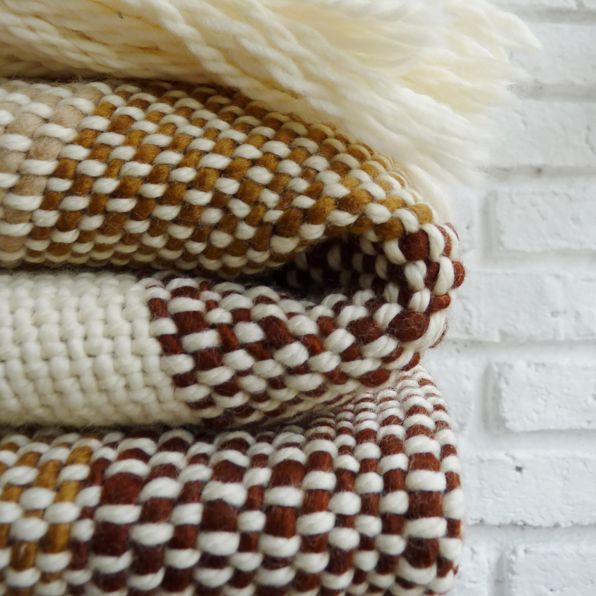Handmade Merino Wool Woven Blanket - Earthy Tones & Soft Pastels