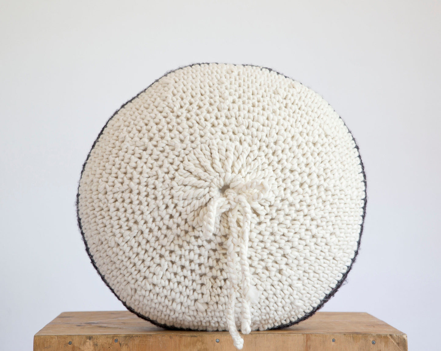 Crochet Cushion in Black Merino Wool Cosmo Sol