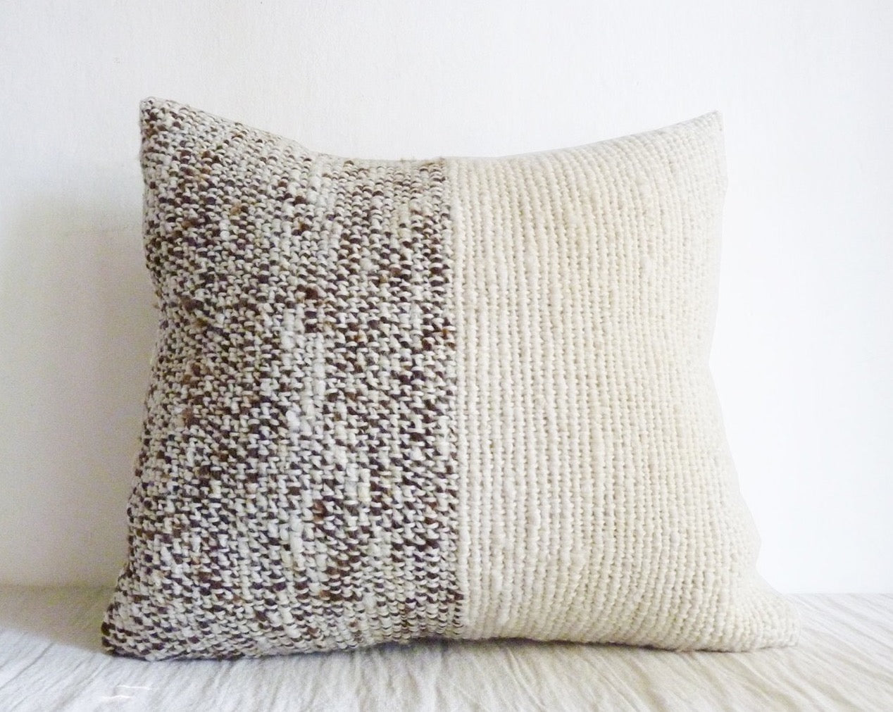 Pillow Cover in Brown & Ivory Organic Sheep Wool Bicolor