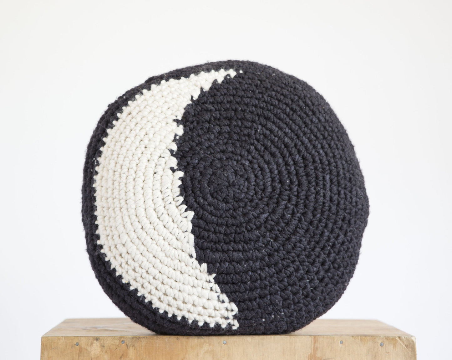 Wool Crochet Cushion in Black Cosmo Luna