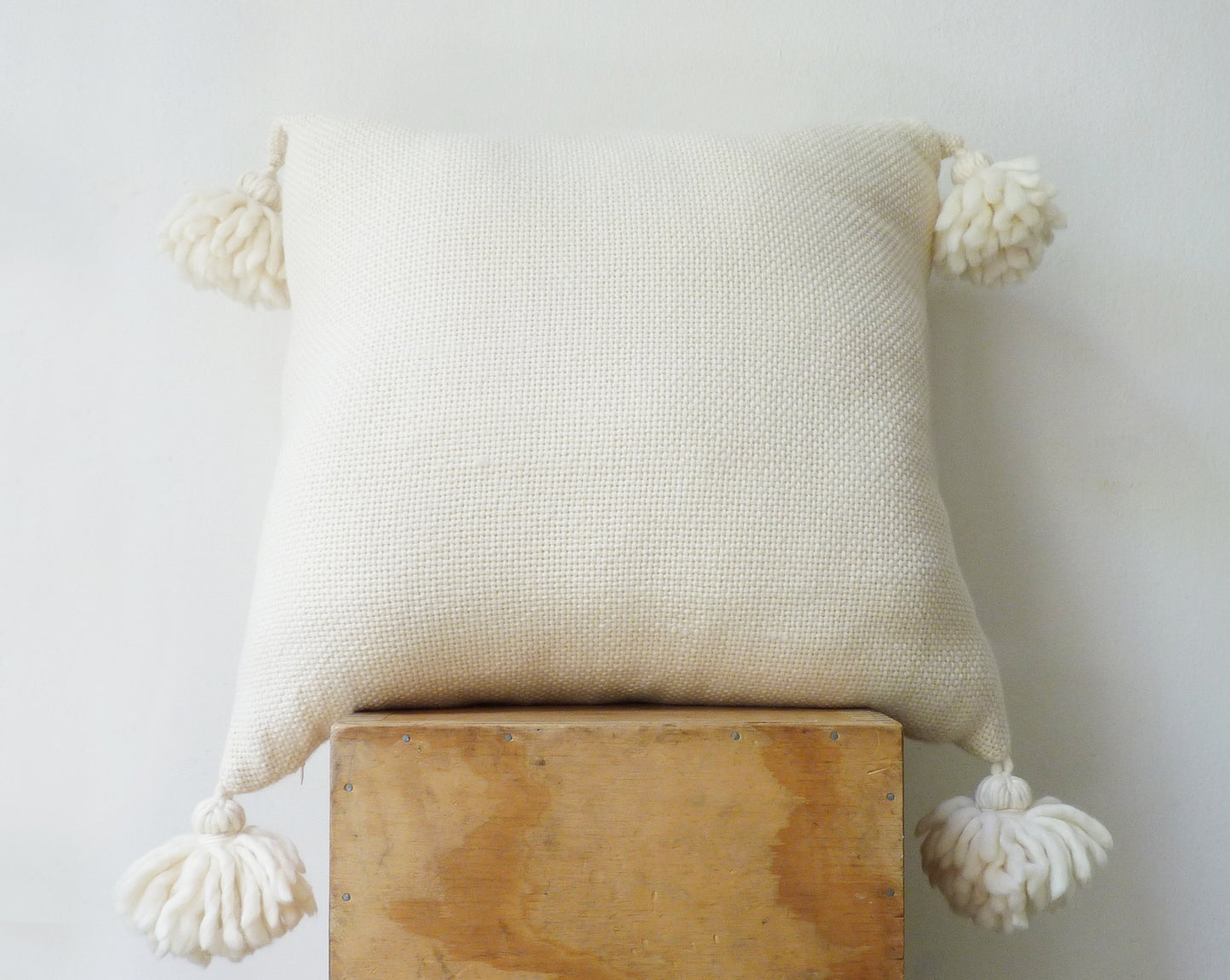 Chunky Cover Cushion with Pom Poms in Ecru Cielo 22x22