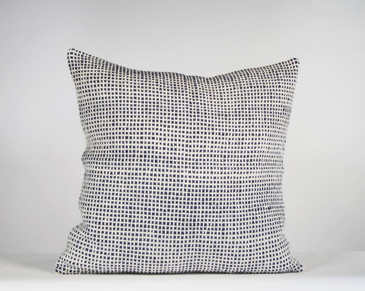 Grid Cushion Cover in Blue Merino Wool  22x22